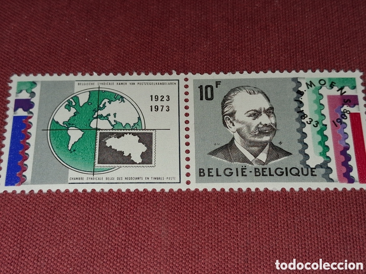 Sellos: Sello B&eacute;lgica nuevo 1973. 50Aniv camara sindicato. Comercio. Cartograf&iacute;a. Mapamundi.