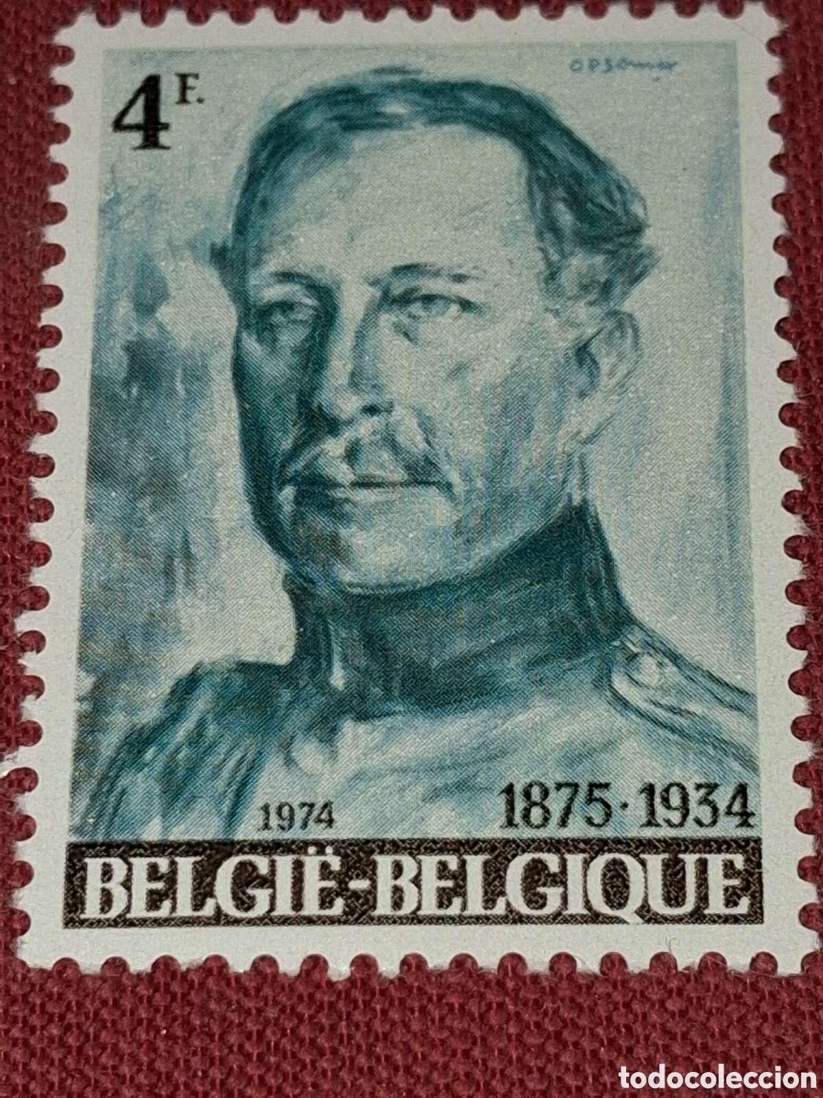 Sellos: Sello B&eacute;lgica nuevo 1974. 40Aniv muerte Rey Alberto I. Reyes. Historia. Monarqu&iacute;a.