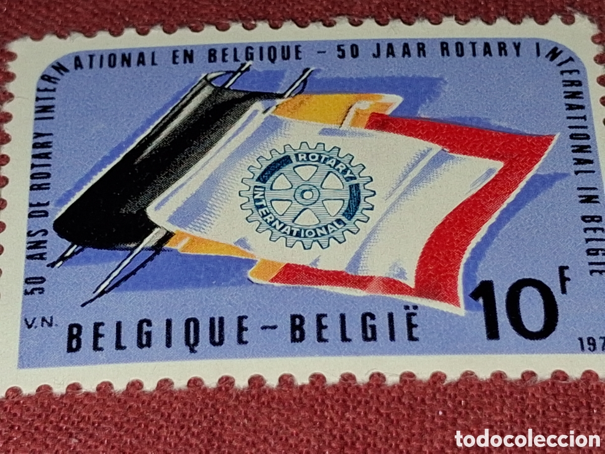 Sellos: Sello B&eacute;lgica nuevo 1974. 50Aniv Rotatorio Club. Organizaciones. Banderas.