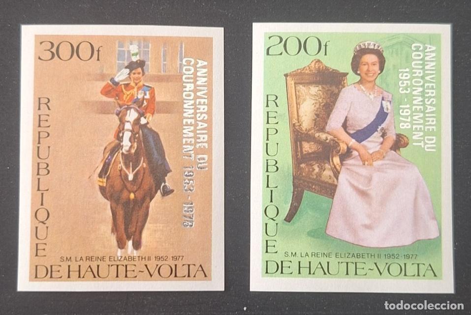 Sellos: Alto Volta 1978 Mi. 727-728 ND Reina Isabel II coronaci&oacute;n caballo