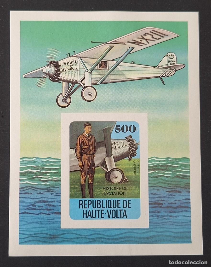 Sellos: Alto Volta 1978 Mi. Bl. 49 ND Lindbergh Spirit of St. Louis aviaci&oacute;n