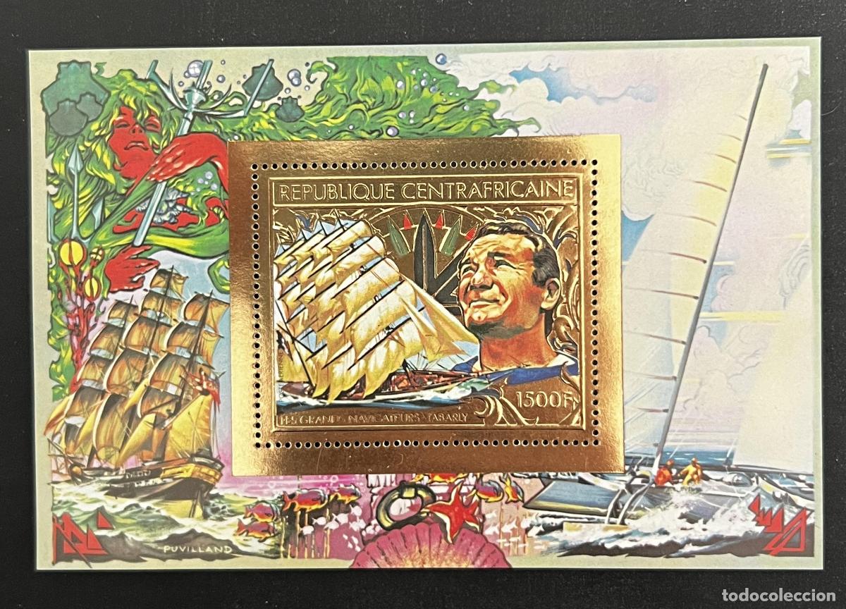 Sellos: Centro&aacute;frica 1981 Mi. Bl. 152A Tabarly navegantes velero oro gold