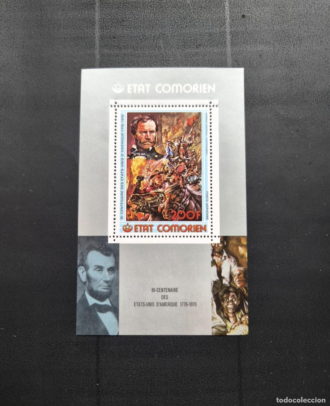 Sellos: Comoras 1976 Mi. Bl. 65 Bicentenario EE.UU. Lincoln guerra