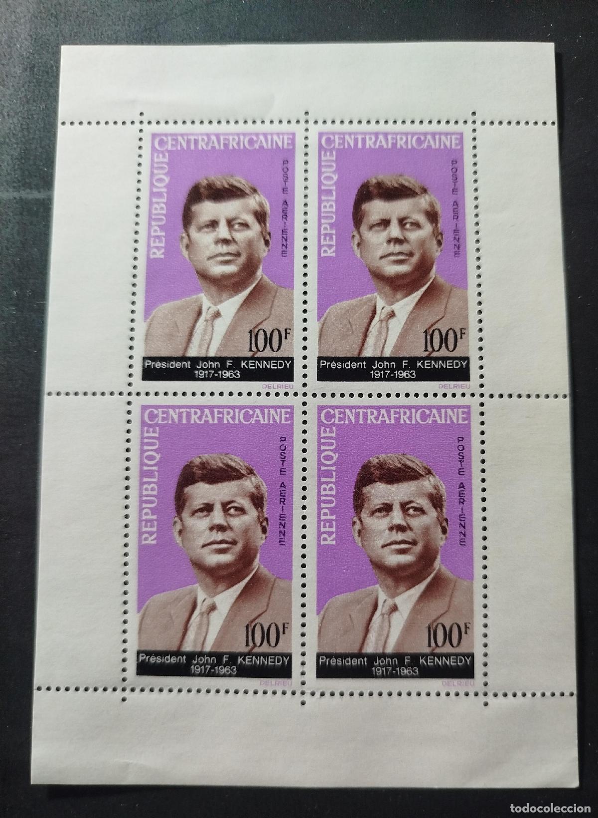 Sellos: Centro&aacute;frica 1964 Mi. Block3 hoja Presidente Kennedy JFK USA
