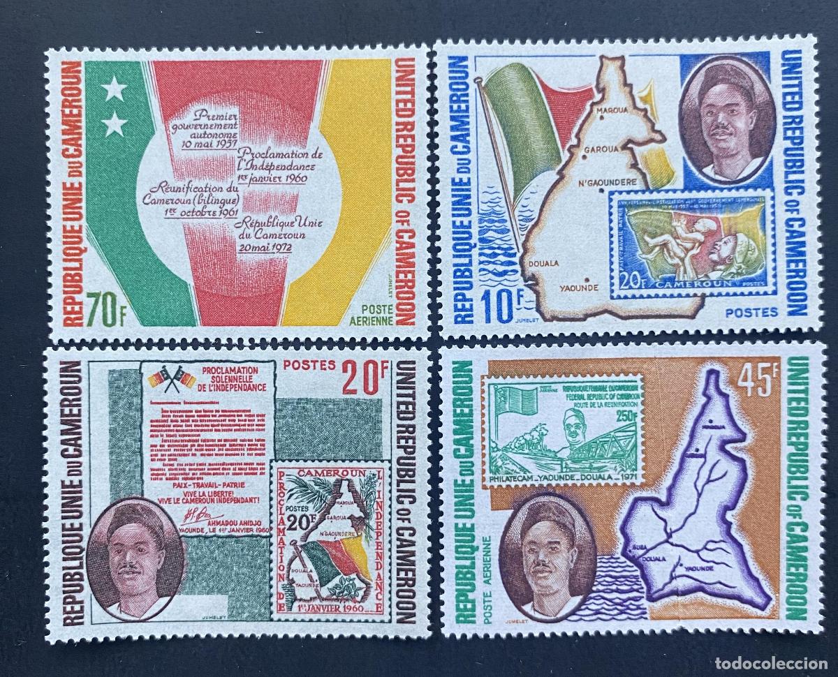 Sellos: Camer&uacute;n 1973 Mi. 729-732 independencia mapa bandera Ahidjo