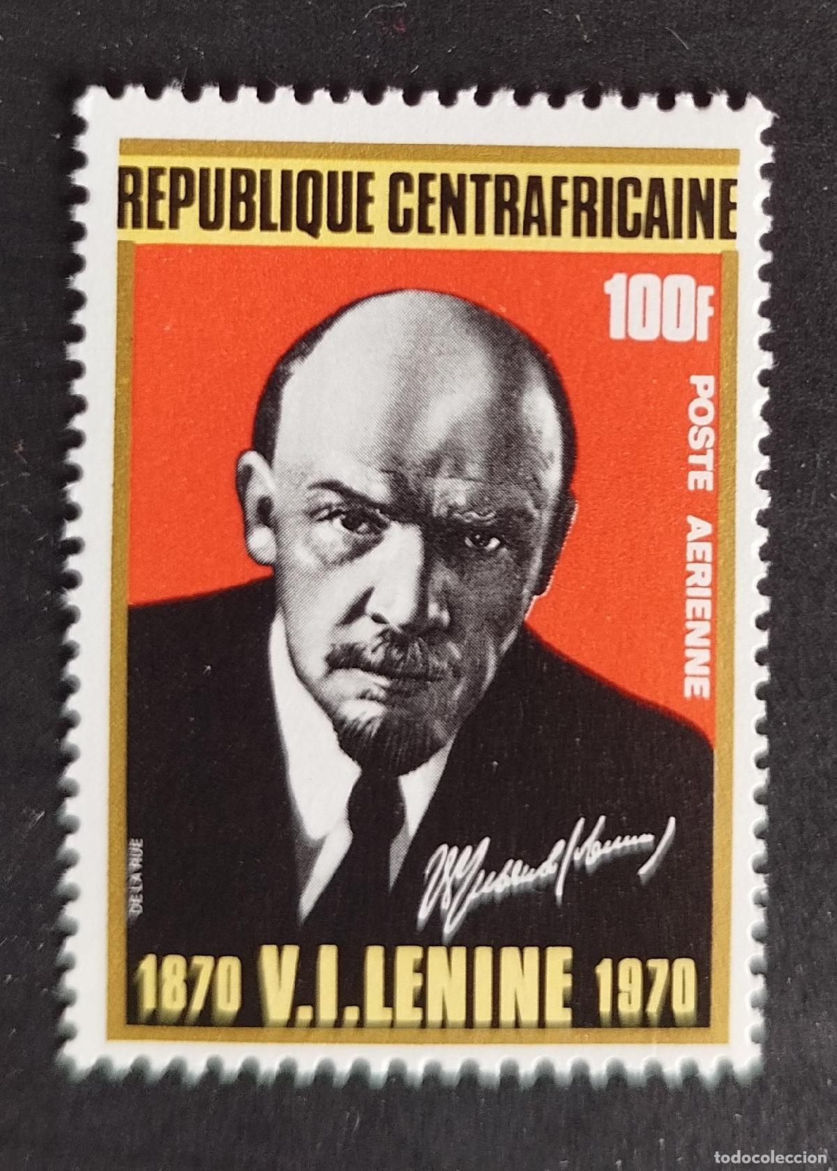 Sellos: Centro&aacute;frica 1970 Mi. 213 Lenin centenario nacimiento correo a&eacute;reo