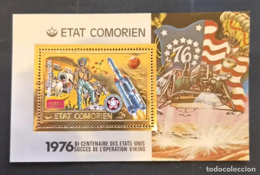 Sellos: Comoras 1976 Mi. Bl. 312 Bicentenario USA Operaci&oacute;n Viking espacio