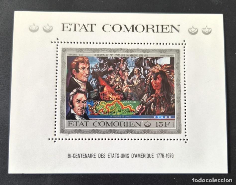 Sellos: Comoras 1976 Mi. Bl. 257 Bicentenario Estados Unidos Lewis Clark