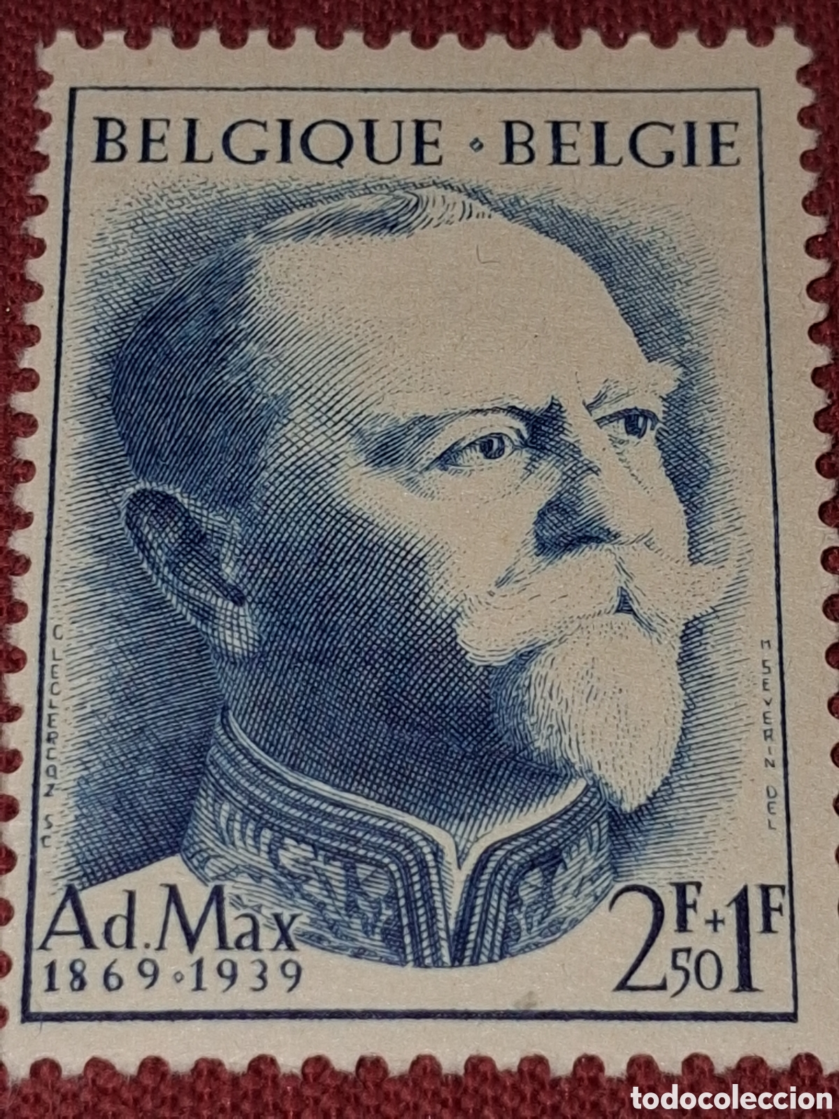 Sellos: Sello B&eacute;lgica nuevo 1957. Adolphe M&aacute;rx. Pol&iacute;tico. Alcalde. H&eacute;roe 1e guerra mundial. Militar.