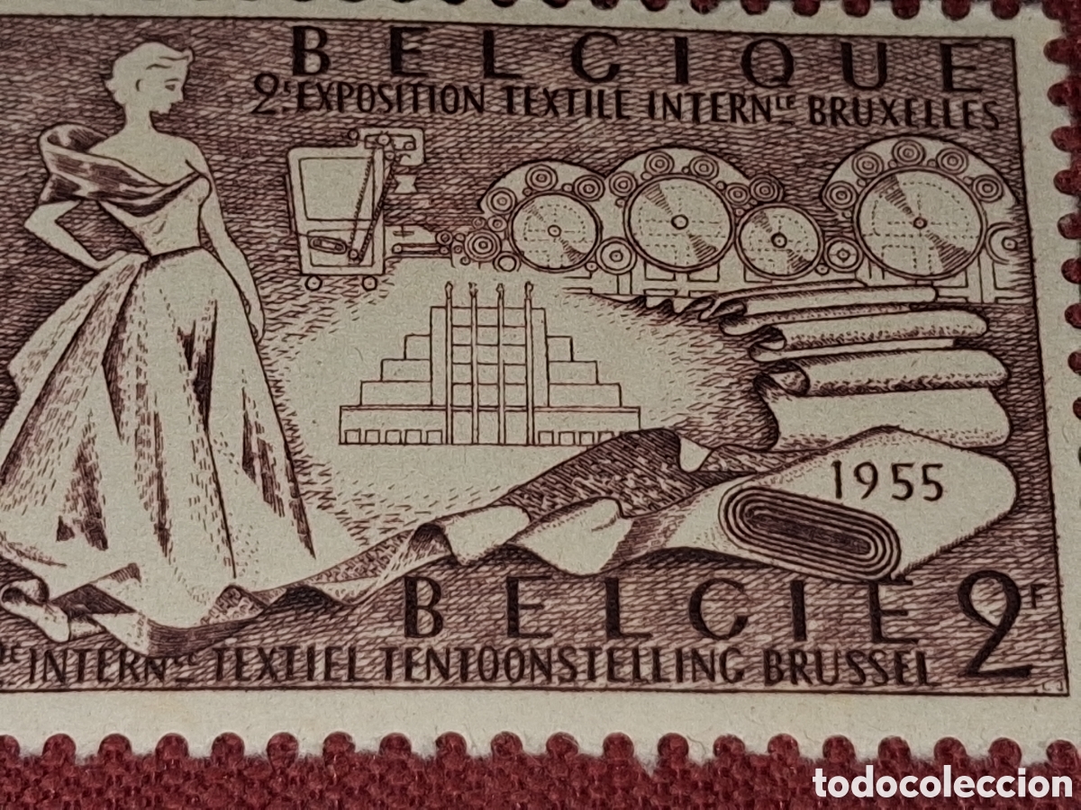 Sellos: Sello B&eacute;lgica nuevo 1955. Congreso textil inter. Telas. Telares. Mujer. Moda. Dise&ntilde;o. Ropa.