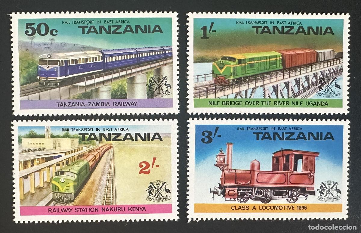 Sellos: Tanzania 1976 Mi. 62-65 emisi&oacute;n conjunta tren locomotora ferroviaria