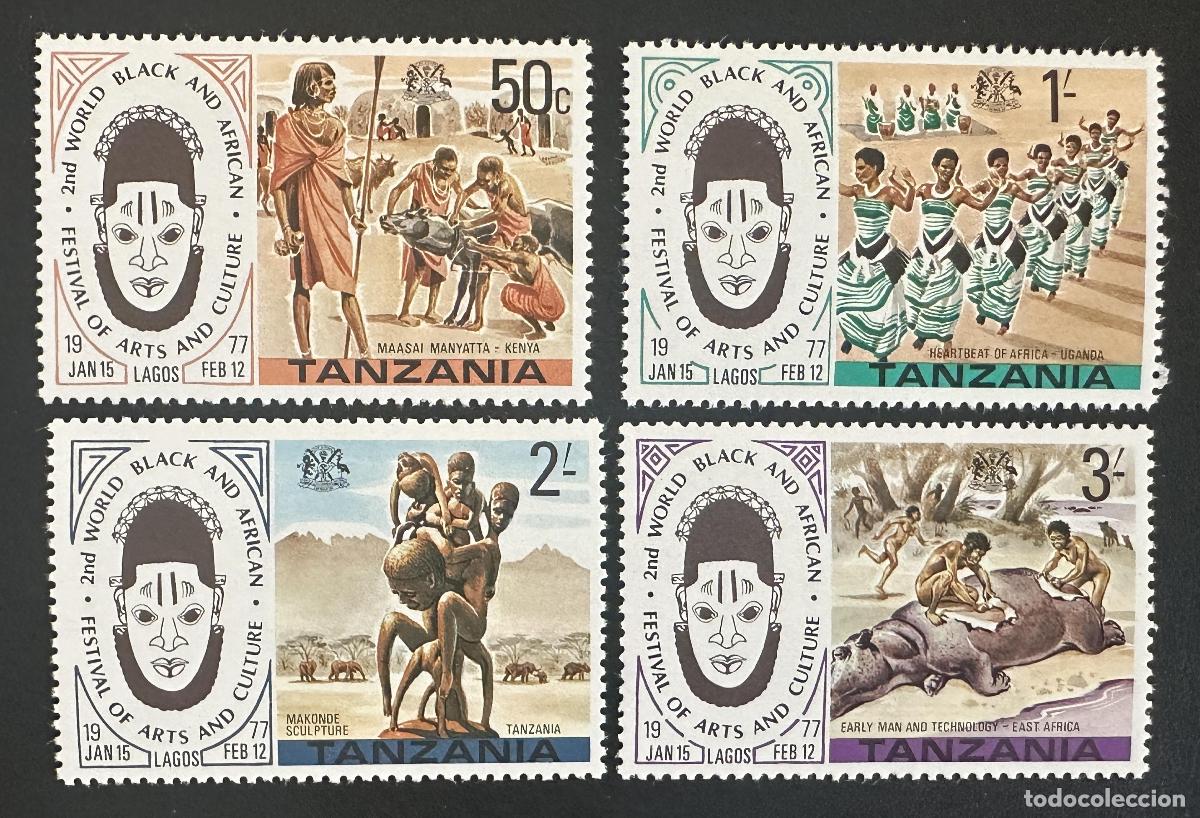 Sellos: Tanzania 1977 Mi. 70-73 emisi&oacute;n conjunta FESTAC Lagos arte africano