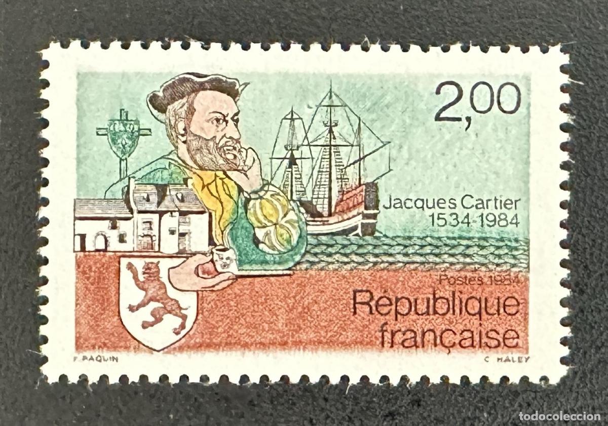 Sellos: Francia 1984 Mi. 2439 emisi&oacute;n conjunta Jacques Cartier navegante barco