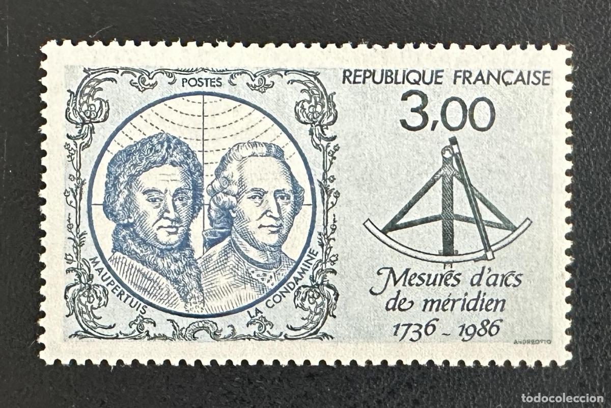 Sellos: Francia 1986 Mi. 2561 emisi&oacute;n conjunta Maupertuis La Condamine meridiano