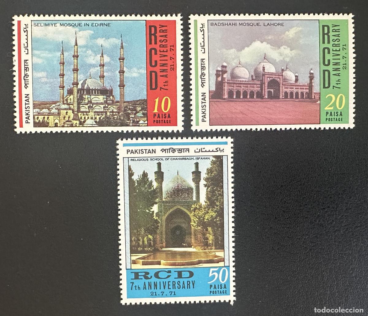Briefmarken: Pakist&aacute;n 1971 Mi. 308-310 emisi&oacute;n conjunta RCD mezquitas Lahore Edirne