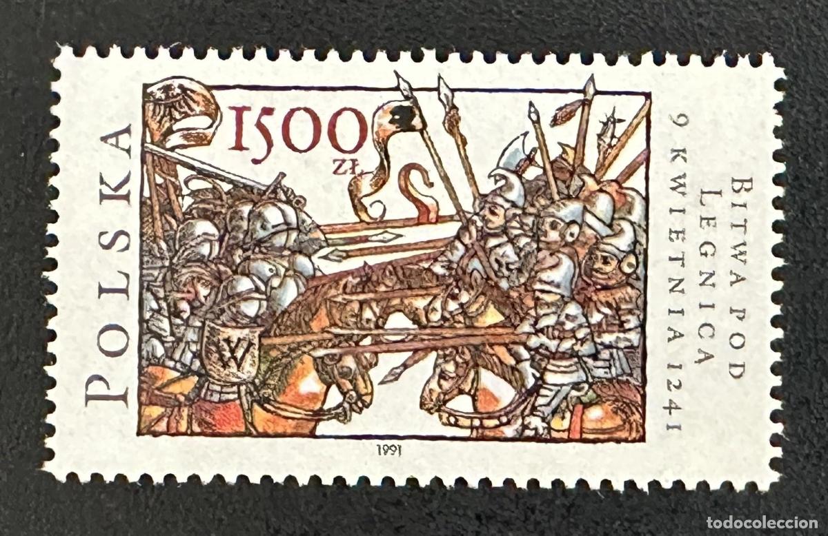 Sellos: Polonia 1991 Mi. 3318 emisi&oacute;n conjunta batalla Legnica 1241 caballeros