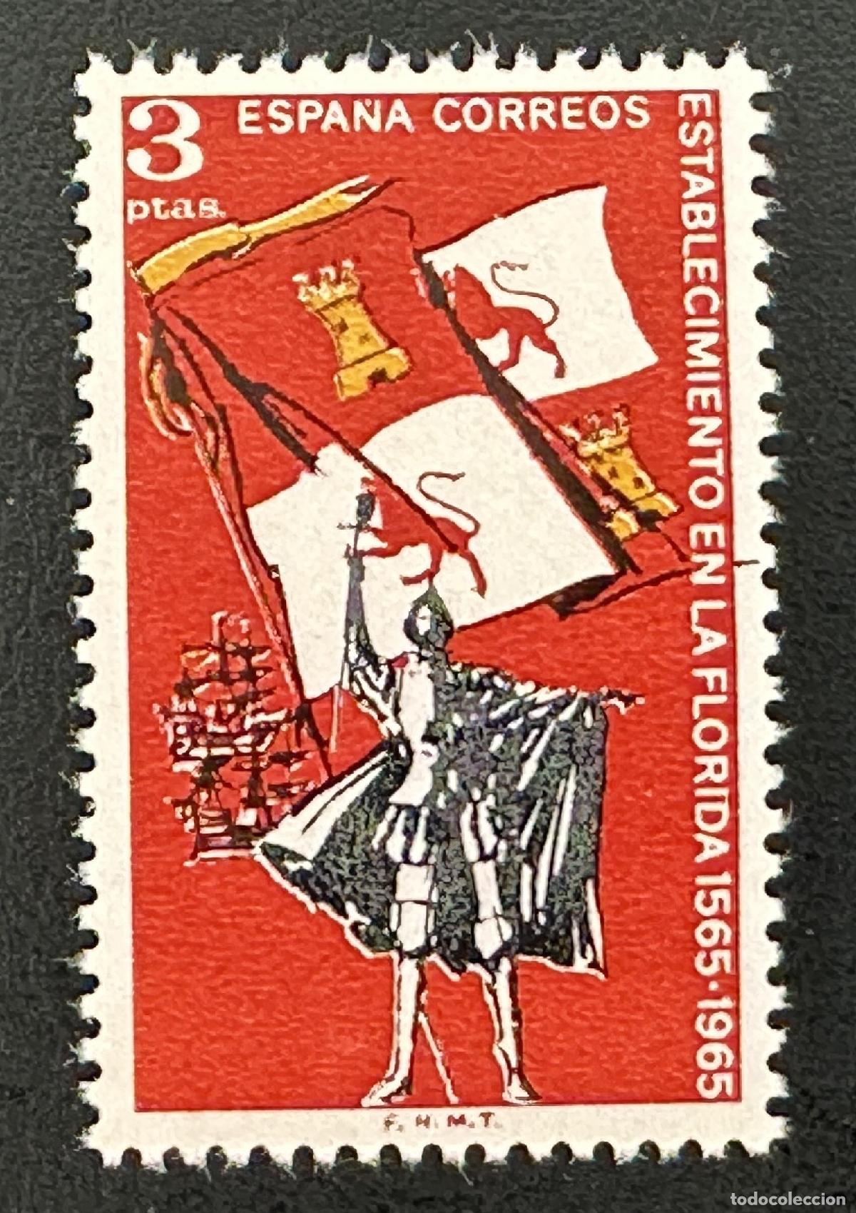 Timbres: Espa&ntilde;a 1965 Mi. 1561 emisi&oacute;n conjunta Florida conquistador bandera
