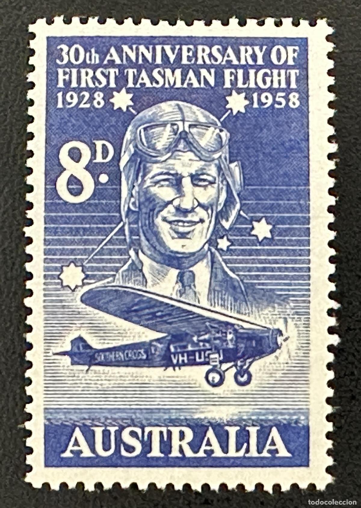 Sellos: Australia 1958 Mi. 284 emisi&oacute;n conjunta vuelo Tasman Kingsford Smith