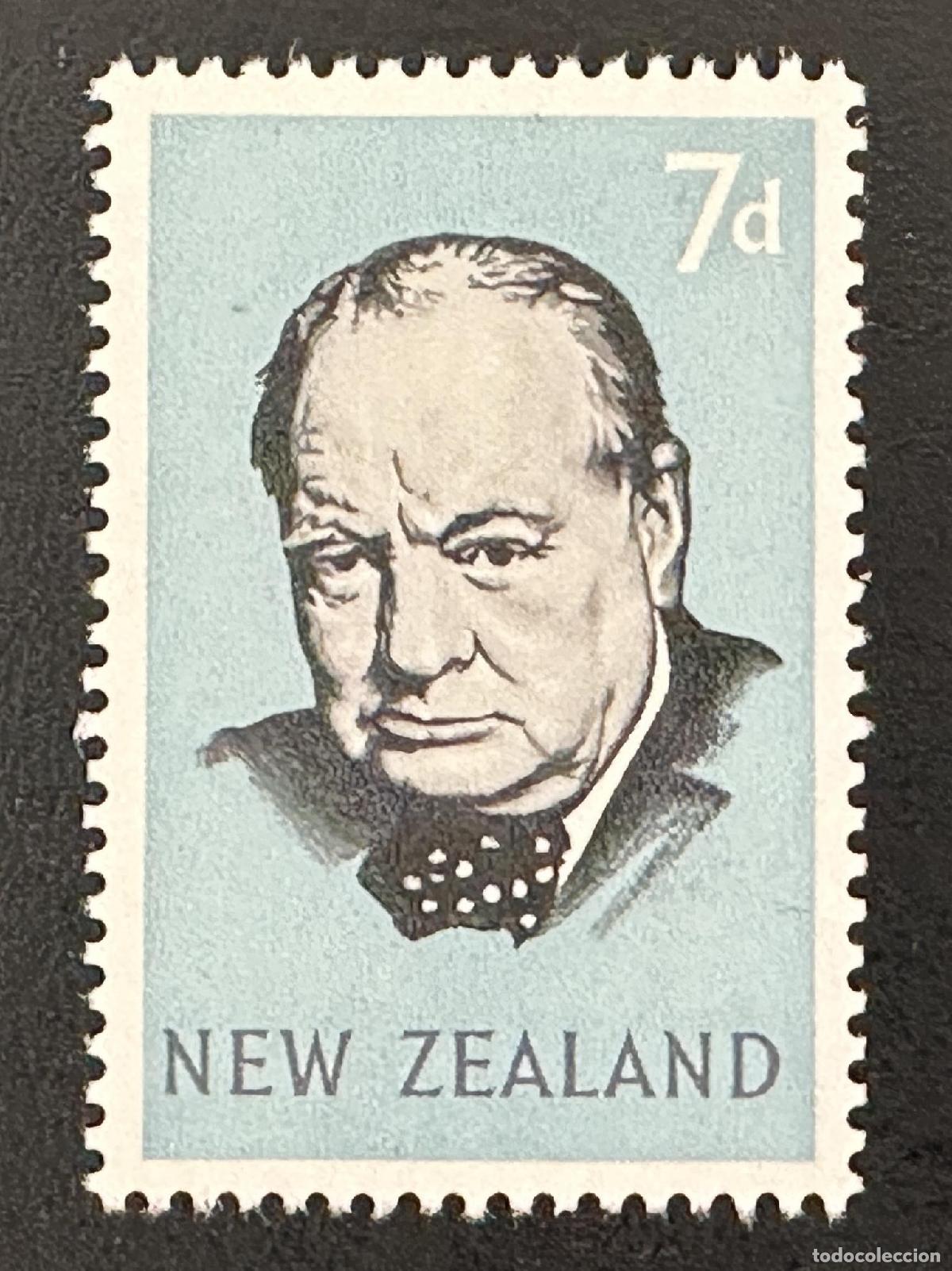 Sellos: Nueva Zelanda 1965 Mi. 440 emisi&oacute;n conjunta Churchill retrato