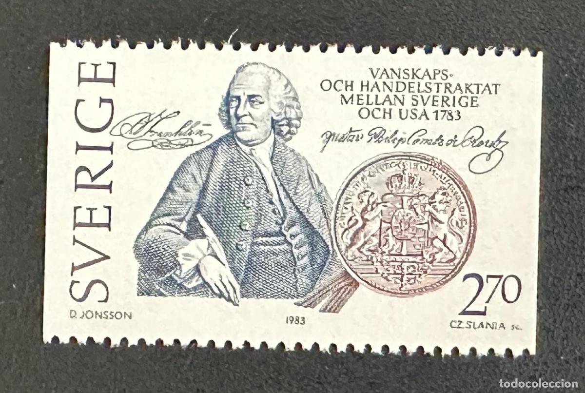 Sellos: Suecia 1983 Mi. 1232 emisi&oacute;n conjunta Franklin tratado comercio