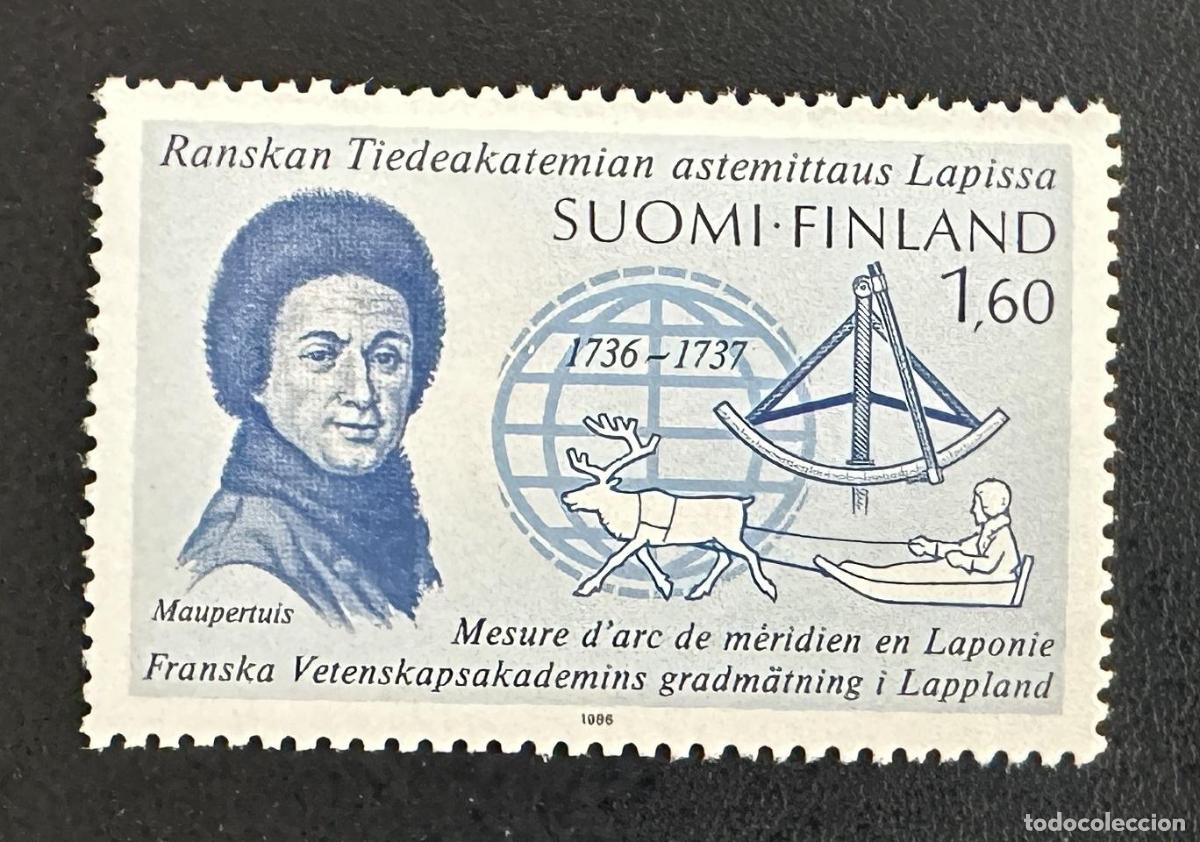 Sellos: Finlandia 1986 Mi. 1002 emisi&oacute;n conjunta Maupertuis meridiano Laponia