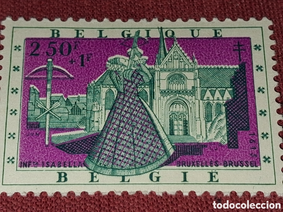 Sellos: Sello (1/7v) B&eacute;lgica nuevo 1957. Chinels. Folclore. Avenida Ballesteros. Ballesta. Arma. Ballesta. A