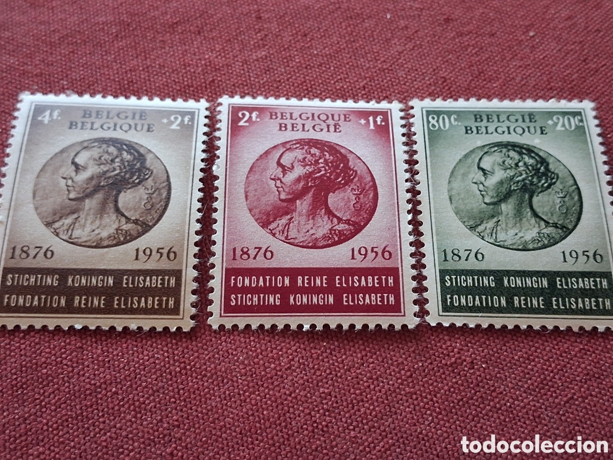 Sellos: Sello B&eacute;lgica nuevo 1956. 80Aniv reina Elisabeth. Reyes. Monarcas. Historia. Medall&oacute;n. Jefe estado.