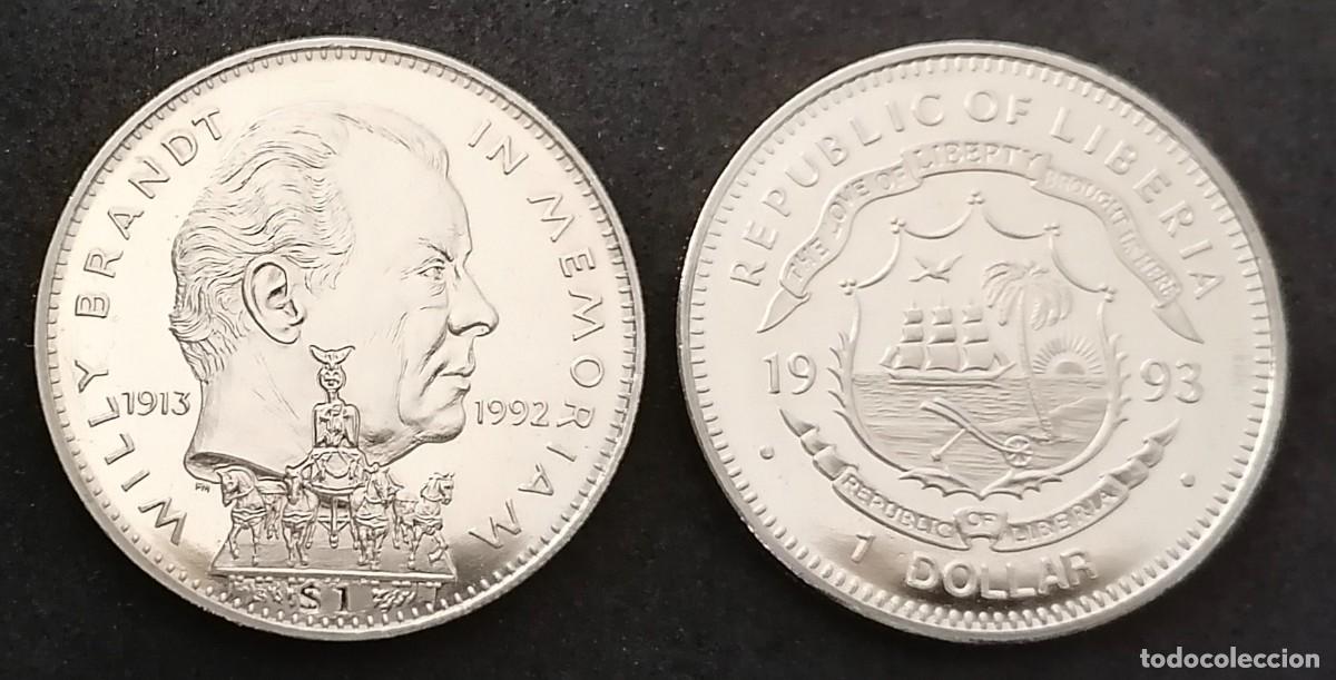 Sellos: LIBERIA 1993 - MONEDA CONMEMORATIVA / 1 $ WILLY BRANDT .