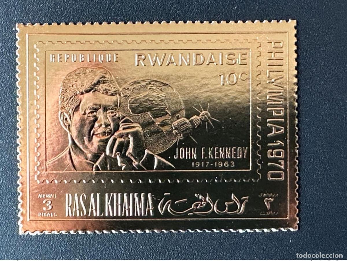 Sellos: Ras Al Khaima 1970 Mi. B 775 A John F. Kennedy Philympia Ruanda Space Gold