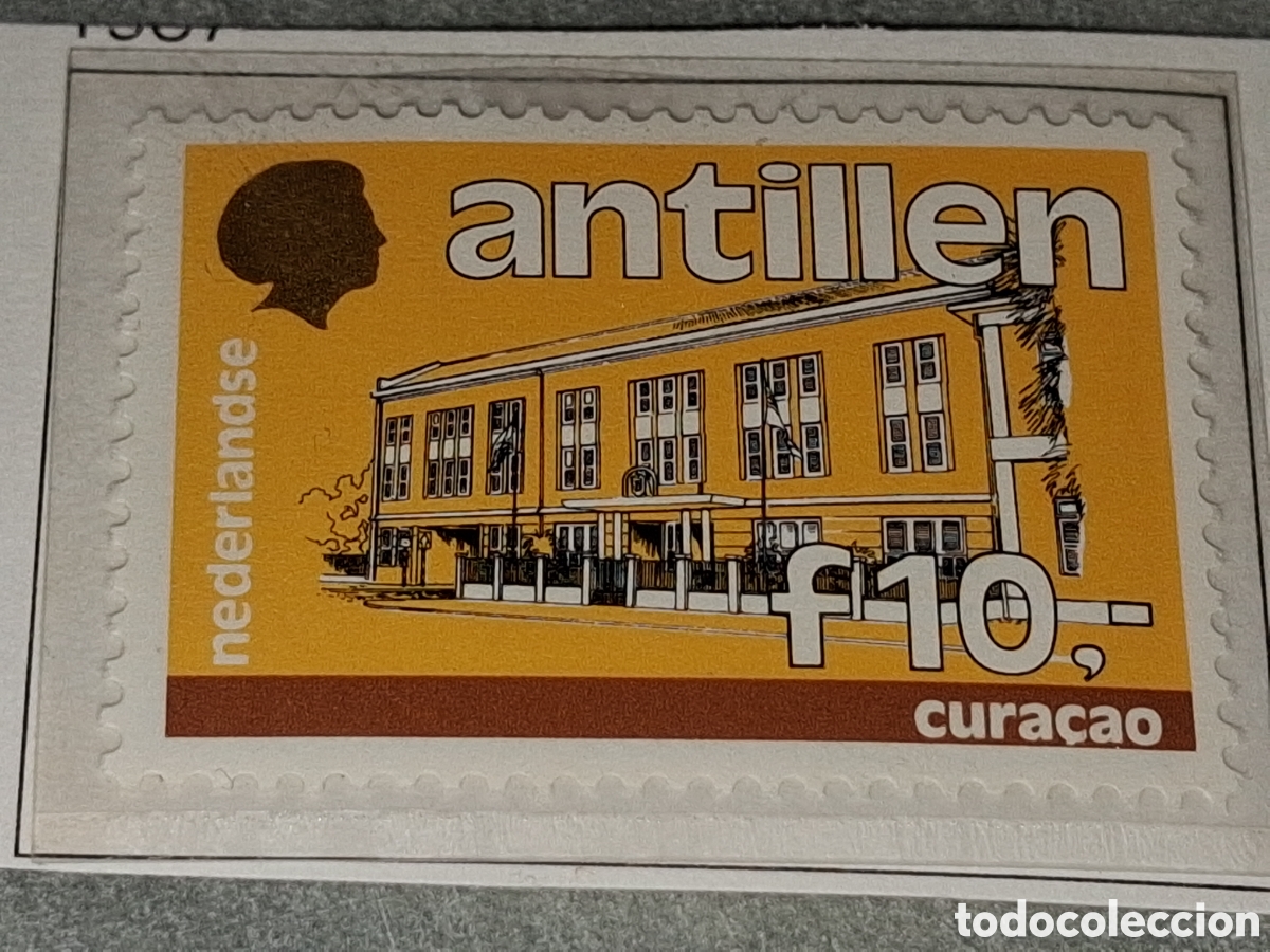 Sellos: Sello Antillas Holandesas nuevo 1987. Edificio. Arquitectura. Curacao. Casas. Arte. Historia.