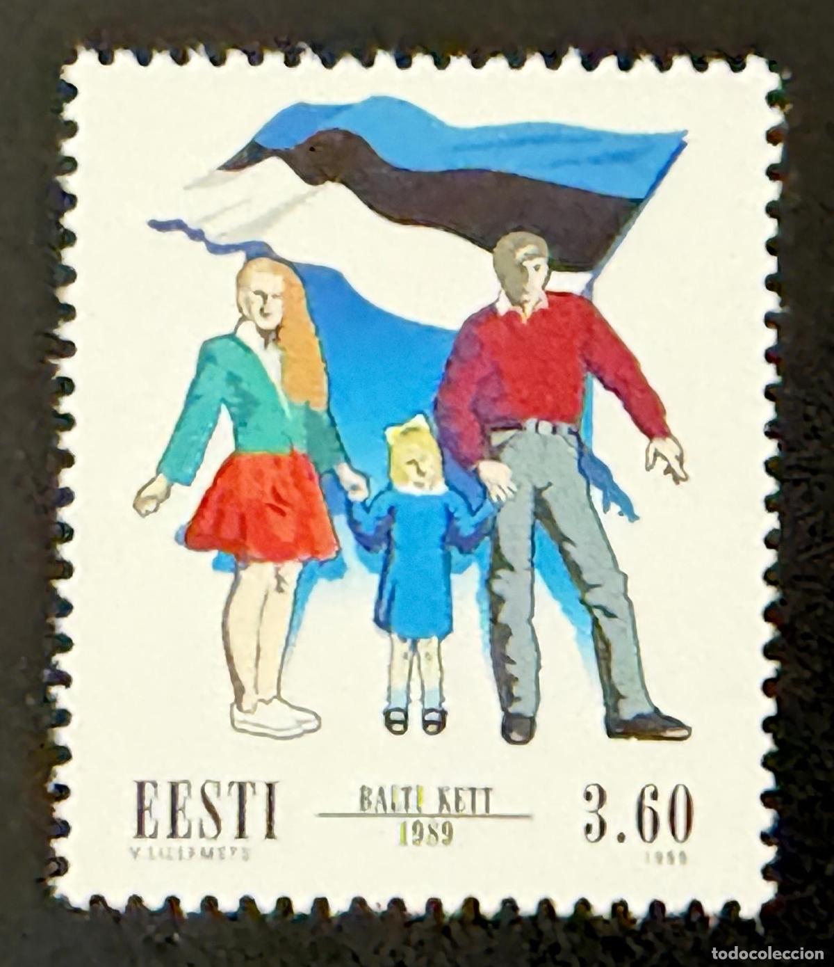 Sellos: Estonia 1999 Mi. 349 emisi&oacute;n conjunta Cadena B&aacute;ltica familia bandera