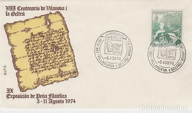 Sellos: A&Ntilde;O 1974, VILLANUEVA I LA GELTRU, CENTENARIO DE LA LOCALIDAD, SOBRE DE ALFIL