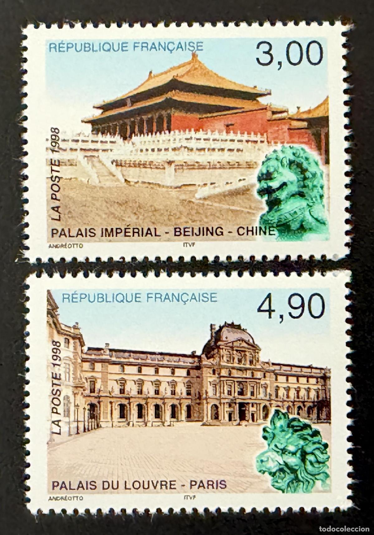 Sellos: Francia 1998 Mi. 3322-3323 emisi&oacute;n conjunta Palacio Louvre Pek&iacute;n China