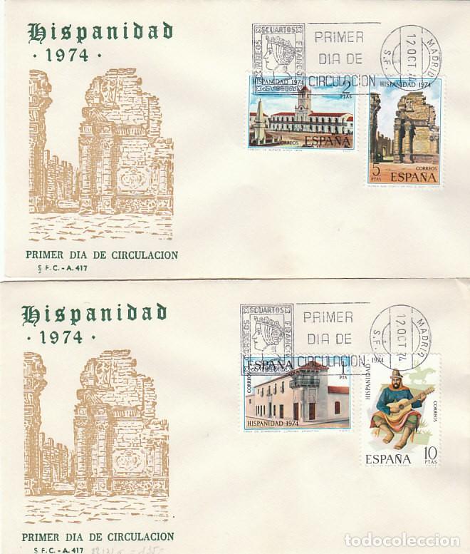 Sellos: EDIFIL 2213/6, HISPANIDAD: ARGENTINA, PRIMER DIA DE 12-10-1974 EN DOS SOBRES DEL SFC