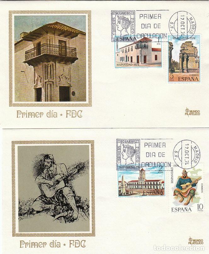Sellos: EDIFIL 2213/6, HISPANIDAD: ARGENTINA, PRIMER DIA DE 12-10-1974 EN DOS SOBRES DE MUNDO FILATELICO