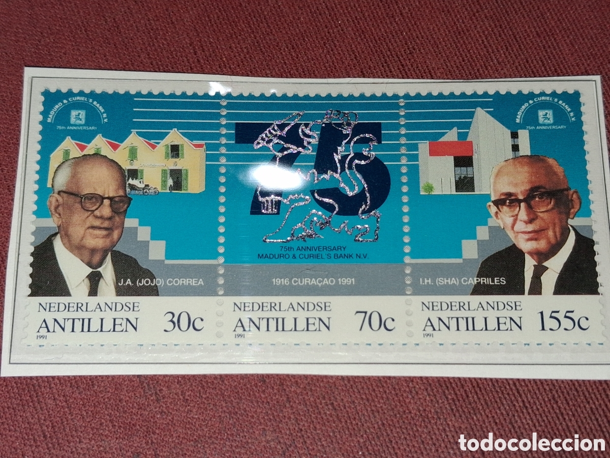 Sellos: Sello Antillas Holandesas nuevo 1991. 75Aniv banco Maduro - Curiel. Historia. Econom&iacute;a. Arquitectura