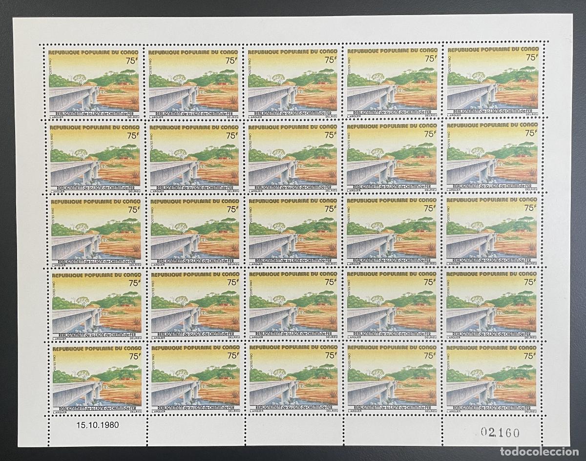 Sellos: Congo 1980 YT 603 tabl&oacute;n realineamiento l&iacute;nea f&eacute;rrea tren Ferrocarriles
