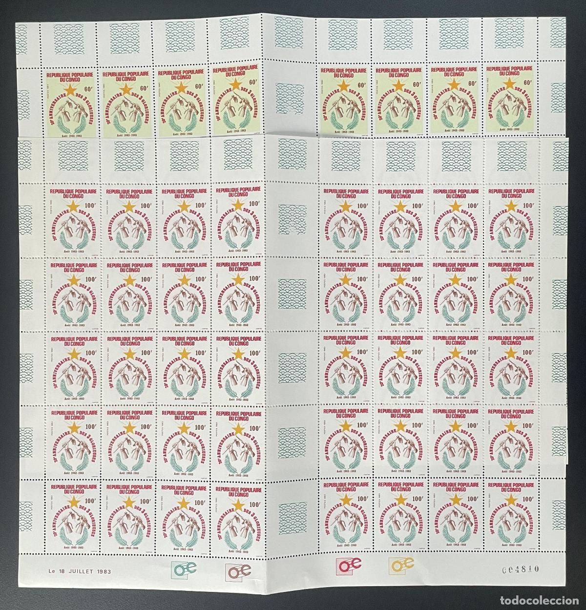 Sellos: Congo 1983 YT 708-709 hoja de tabl&oacute;n aniversario las 3 gloriosas revoluciones