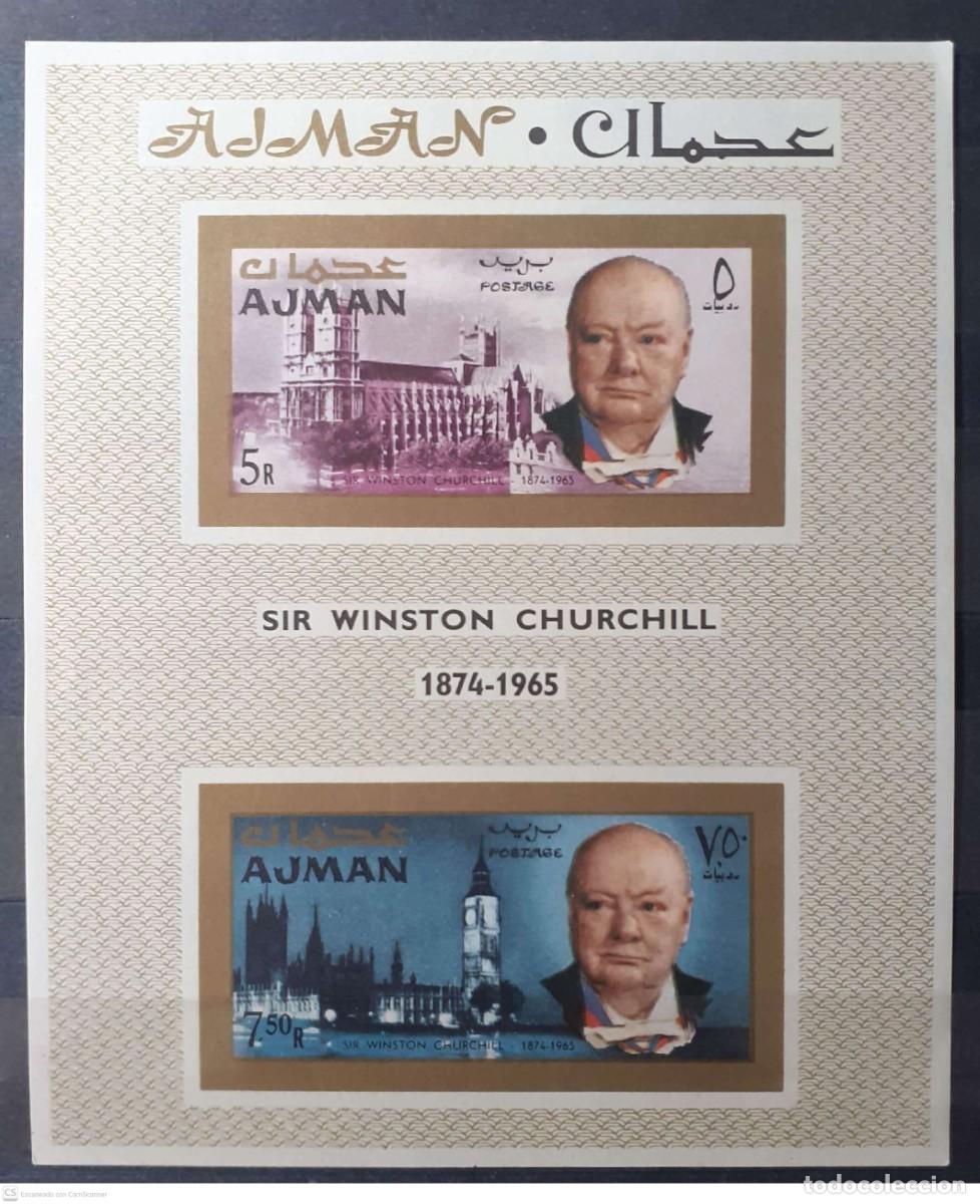 Sellos: AJMAN Bloque n&deg; 7B** Aniversario del fallecimiento de Churchill
