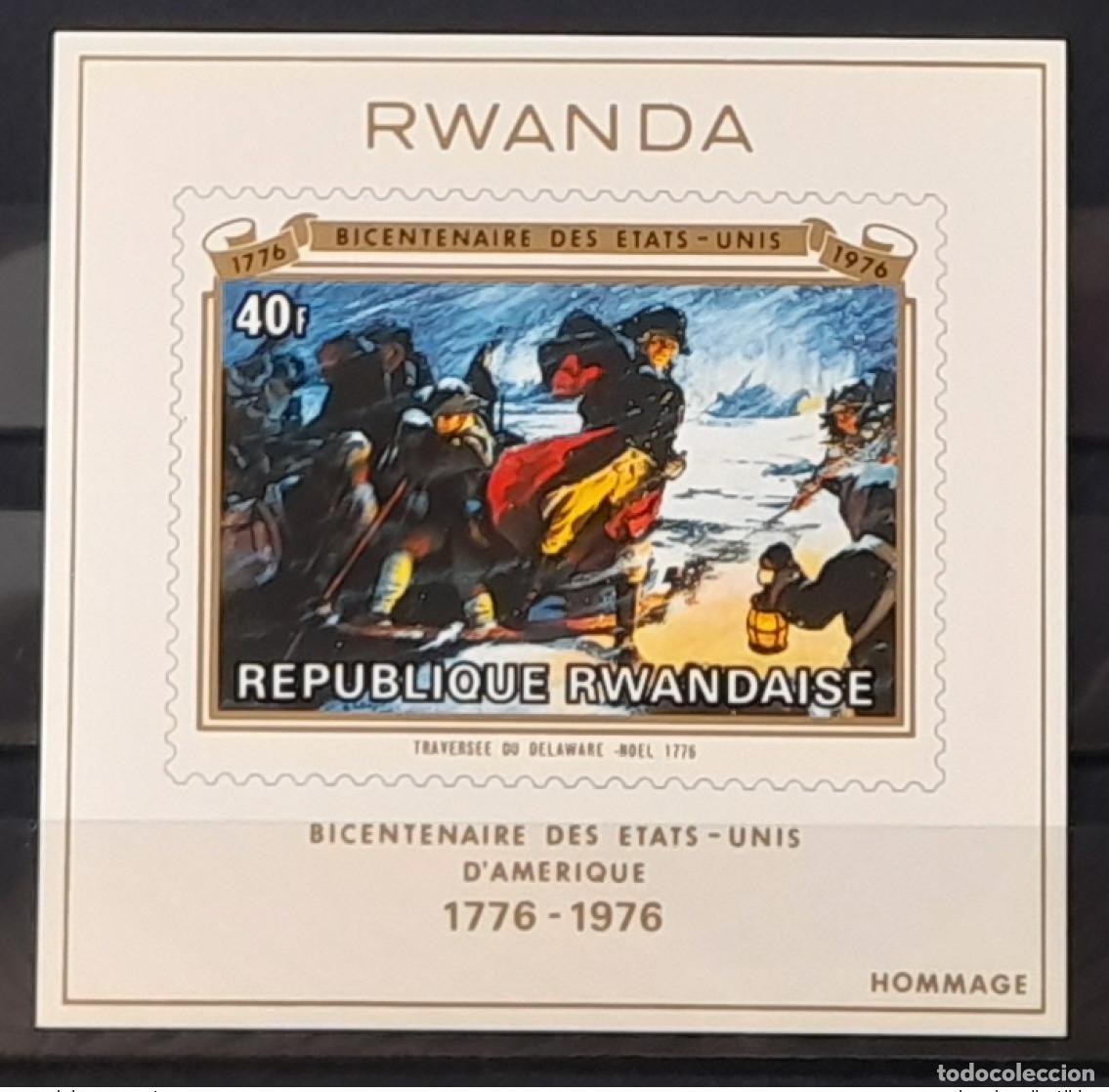 Sellos: S&aacute;bana de lujo COB 728 para Ruanda 1976 bicentenario la independencia los Estados Unidos