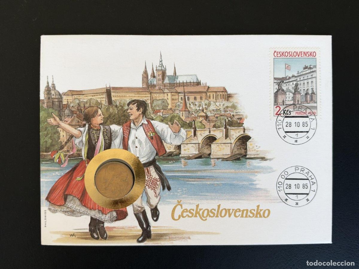 Sellos: Checoslovaquia sobre numism&aacute;tico FDC 1985 Praha Philswiss