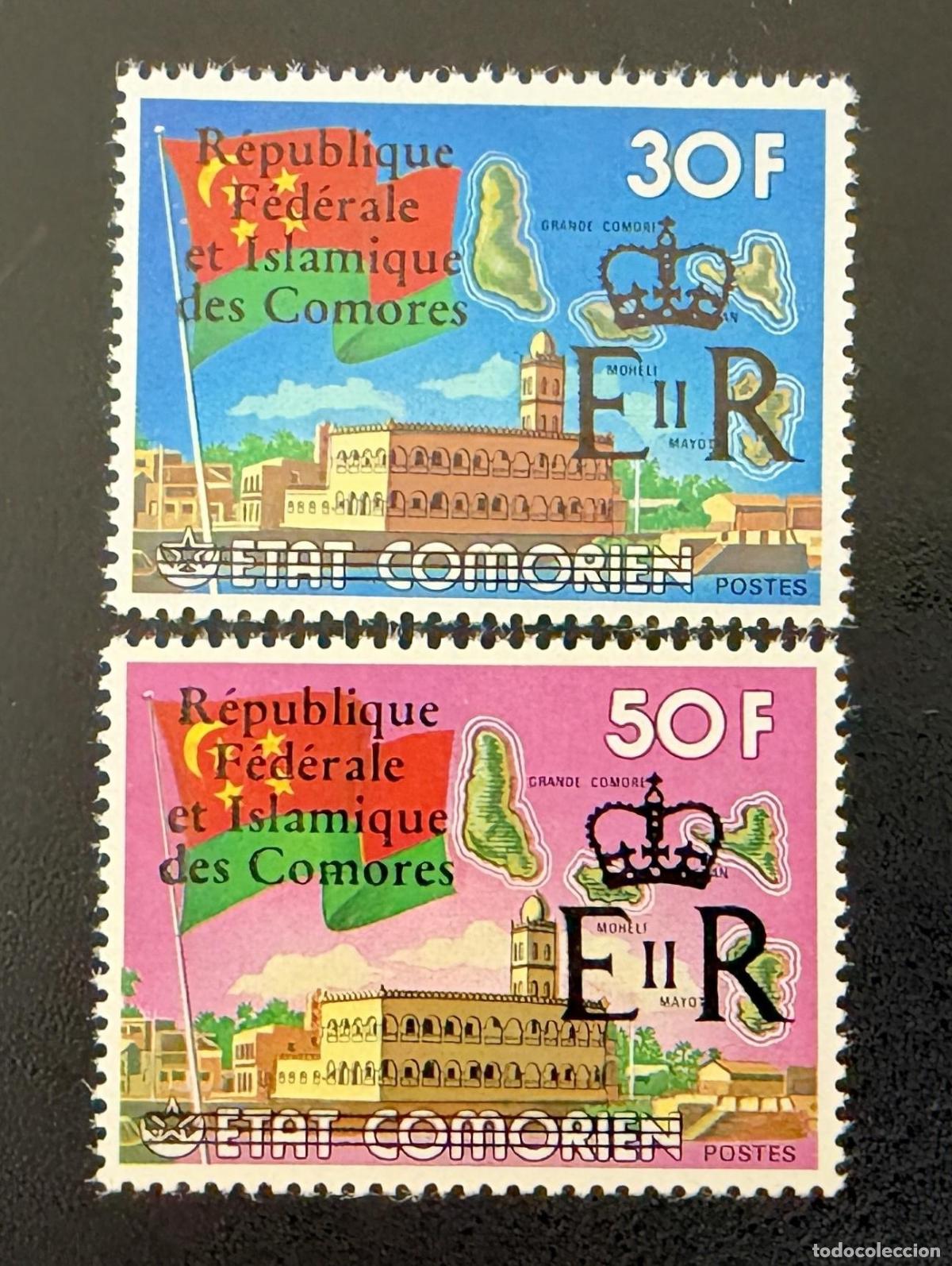 Sellos: Comoras 1978 Mi. 440-441 sobrecargado Elizabeth II bandera mapa mezquita