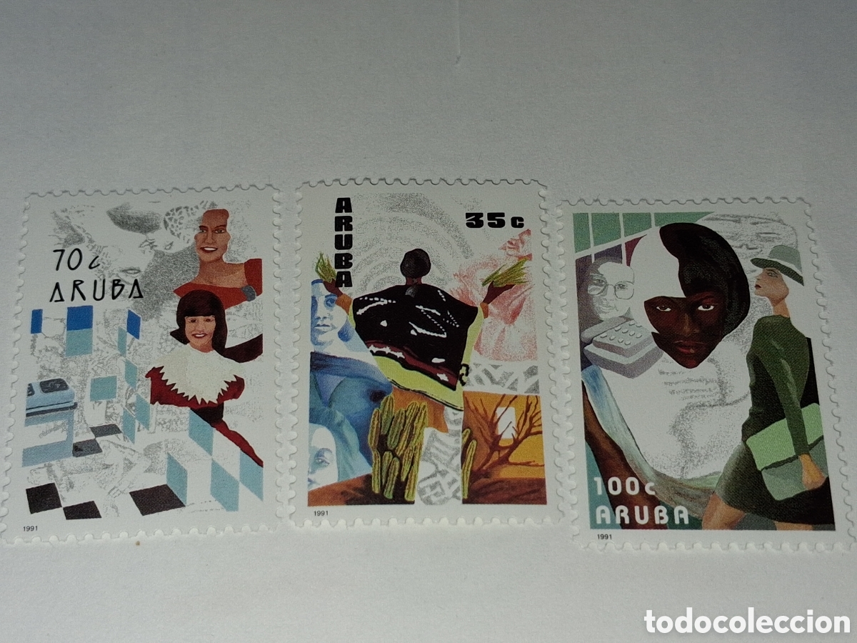 Sellos: Sello Aruba nuevo 1991. Mujer y trabajo. Ama de casa. Cuidadora. Sociedad.