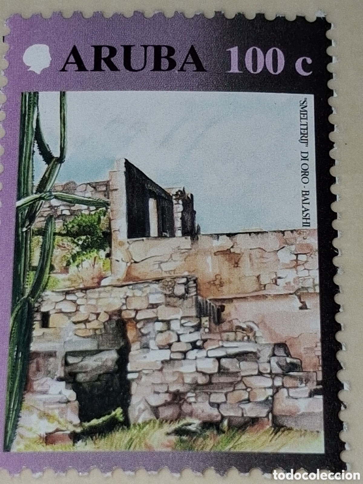 Sellos: Sello (1/4v) Aruba nuevo 2001. Turismo. Ruinas. Fundici&oacute;n oro. Minas. Trabajos.