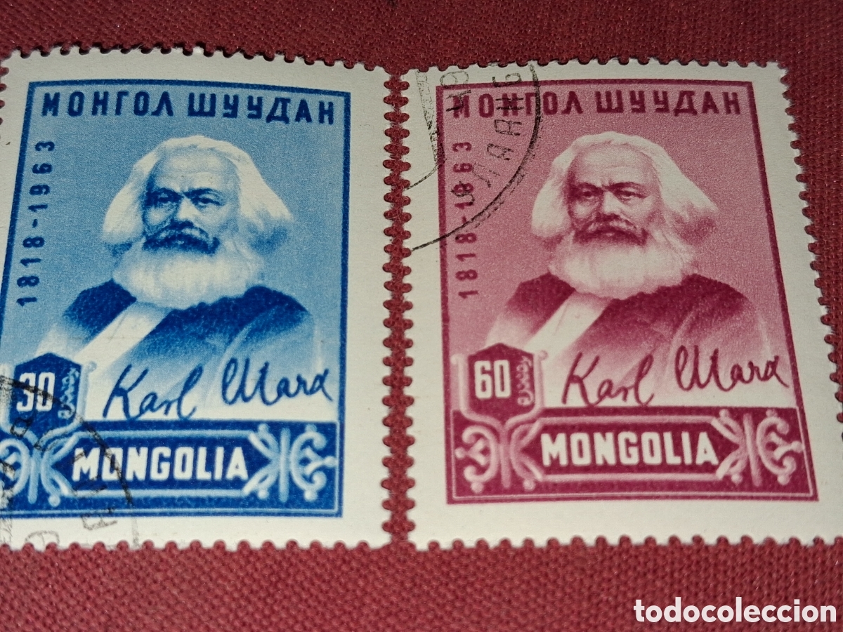Timbres: Sello Mongolia mtdo 1963. 145Aniv nacimiento filisofia Karl Marx. Lider. Historia. Arte.