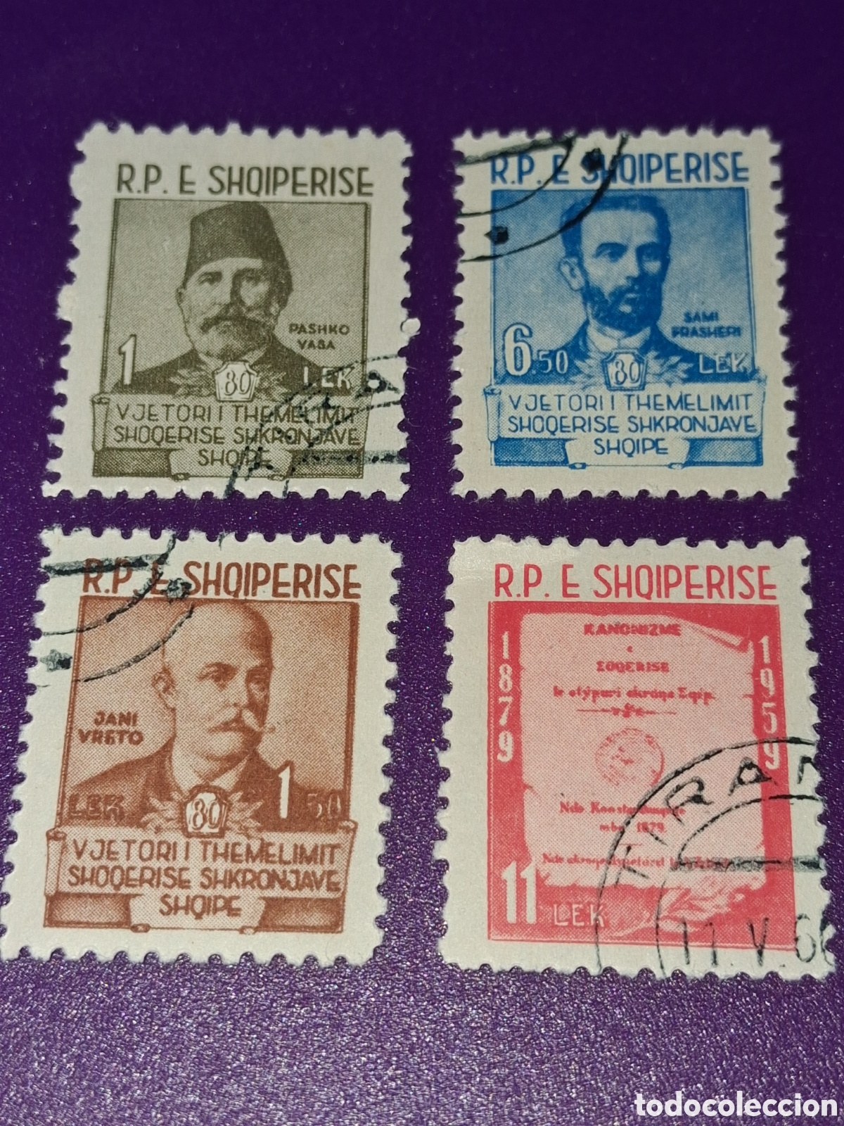 Stamps: Sello Albania mtdo 1960. 80Aniv sociedad lengua. Cultura. Letras. Literatura. Texto.