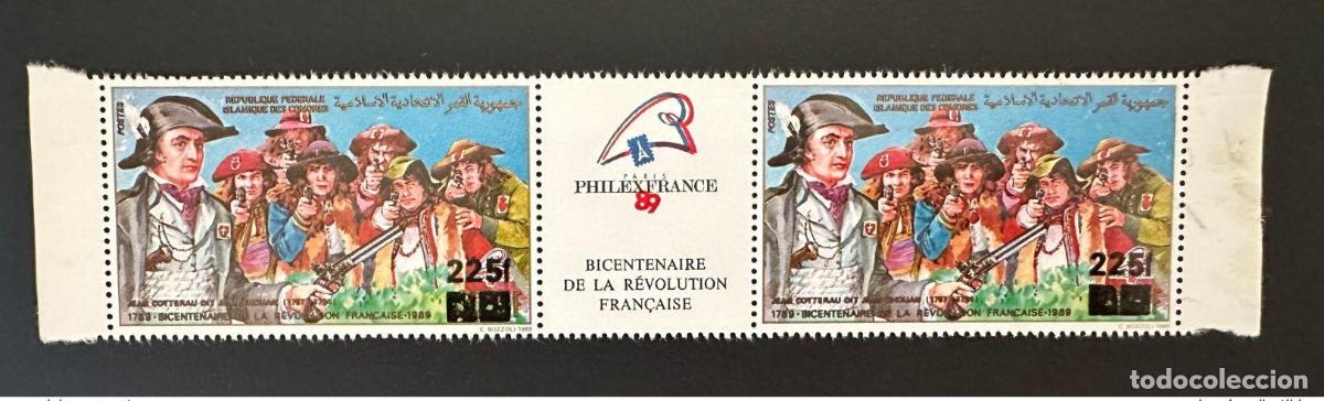 Sellos: Comoras 1995 Mi. 1079 225F 375F par II Philexfrance 1989 Revolution sobrecargado
