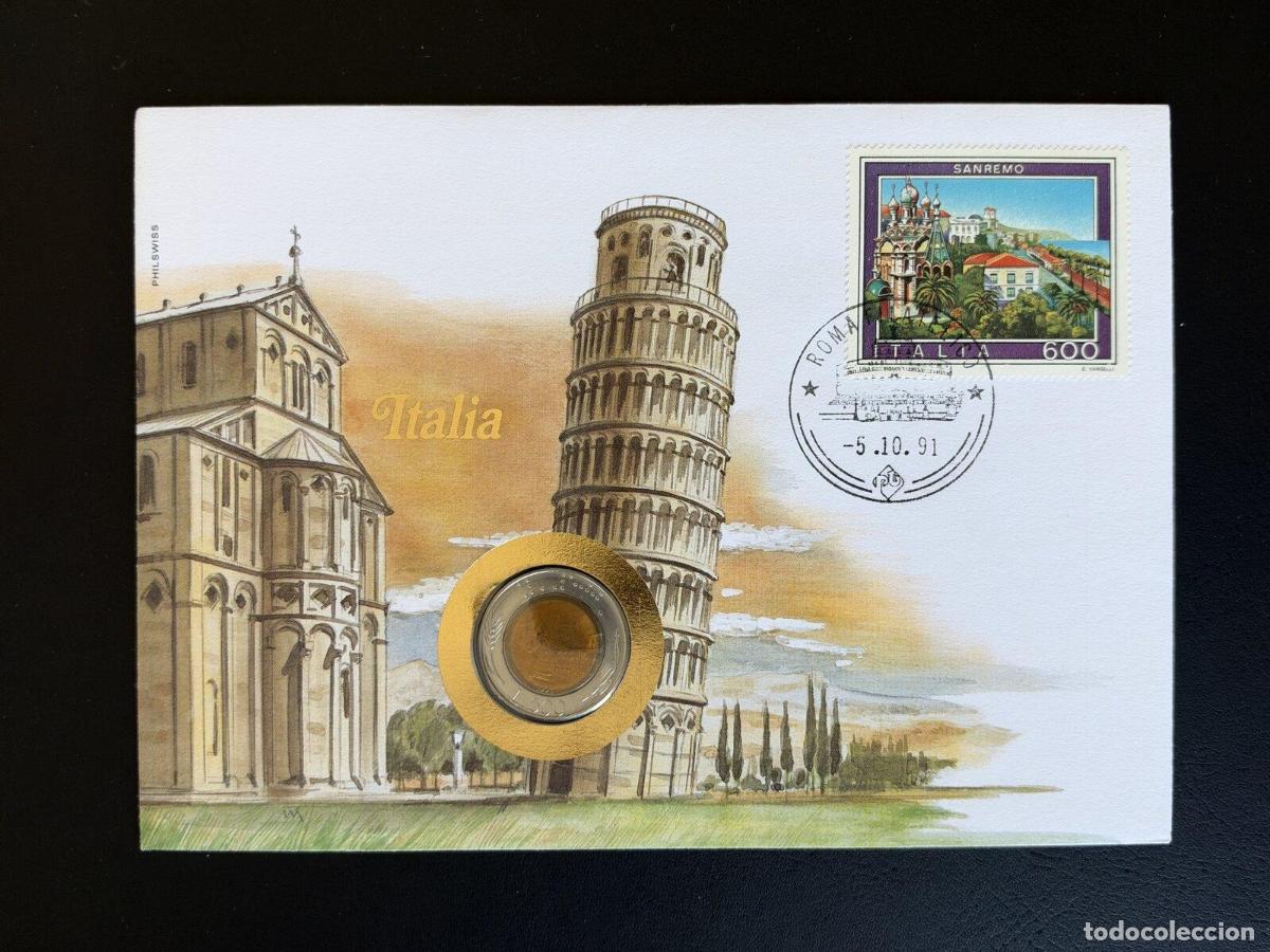 Sellos: Italia sobre numism&aacute;tico Philswiss Sanremo 600 lire Roma 1991