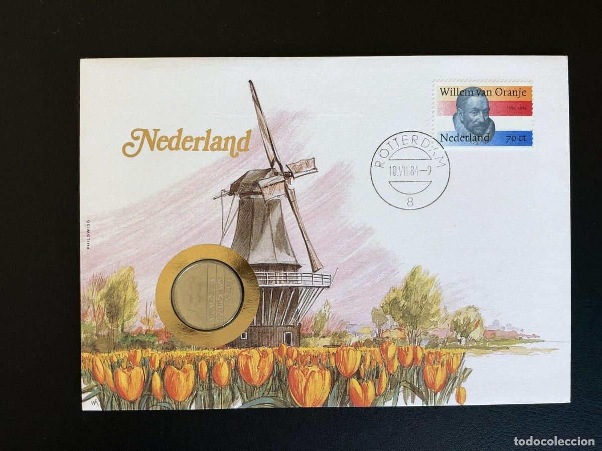 Sellos: Pa&iacute;ses Bajos sobre numism&aacute;tico Willem van Oranje 70ct 1984