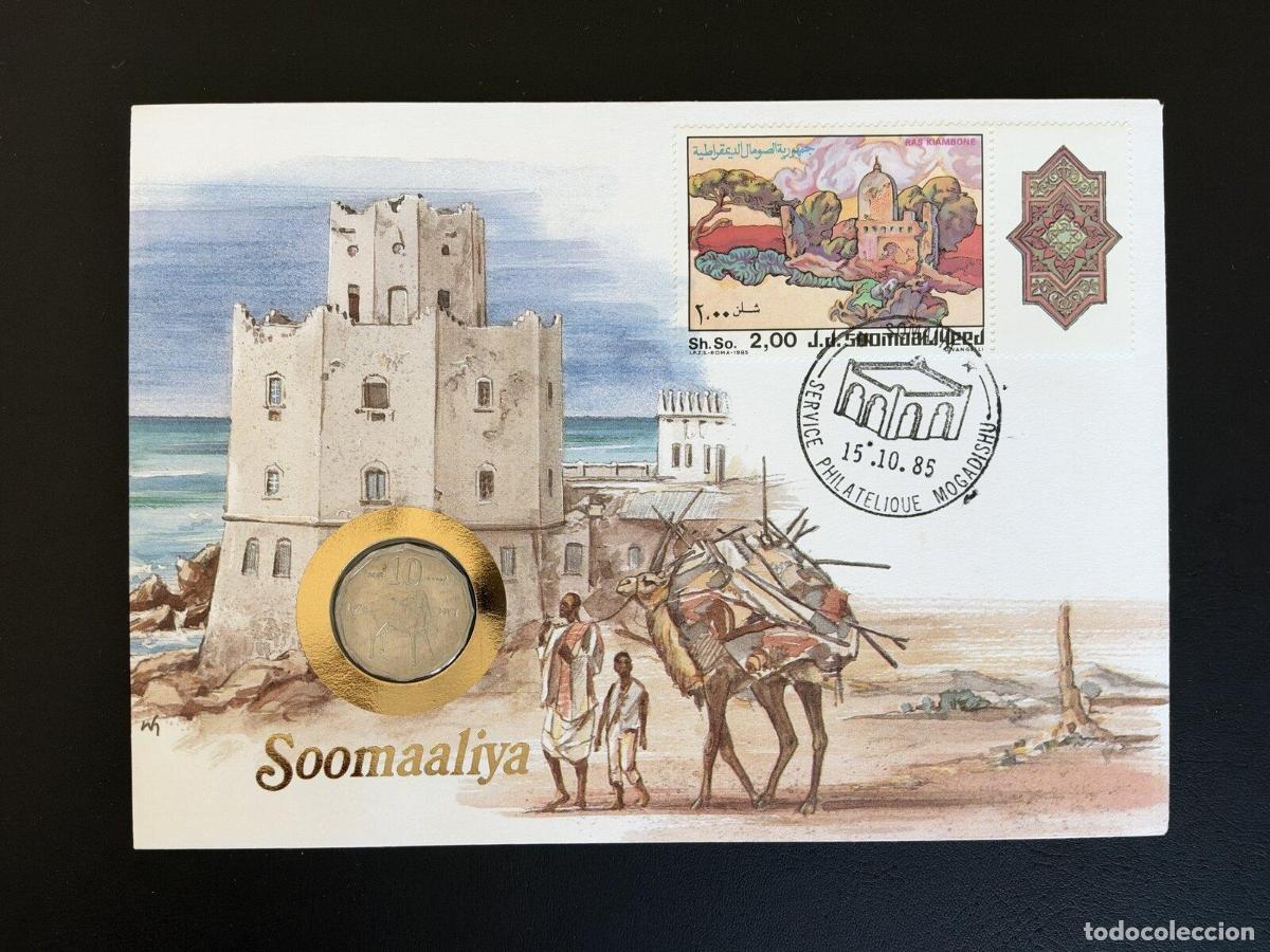 Sellos: Somalia sobre numism&aacute;tico 1985 moneda 10 chelines Mogadiscio